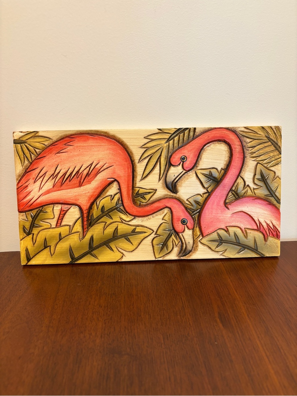 Wood Carving Flamingo Wall Art 6x12